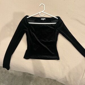 Reformation Black Velvet Long Sleeve Top